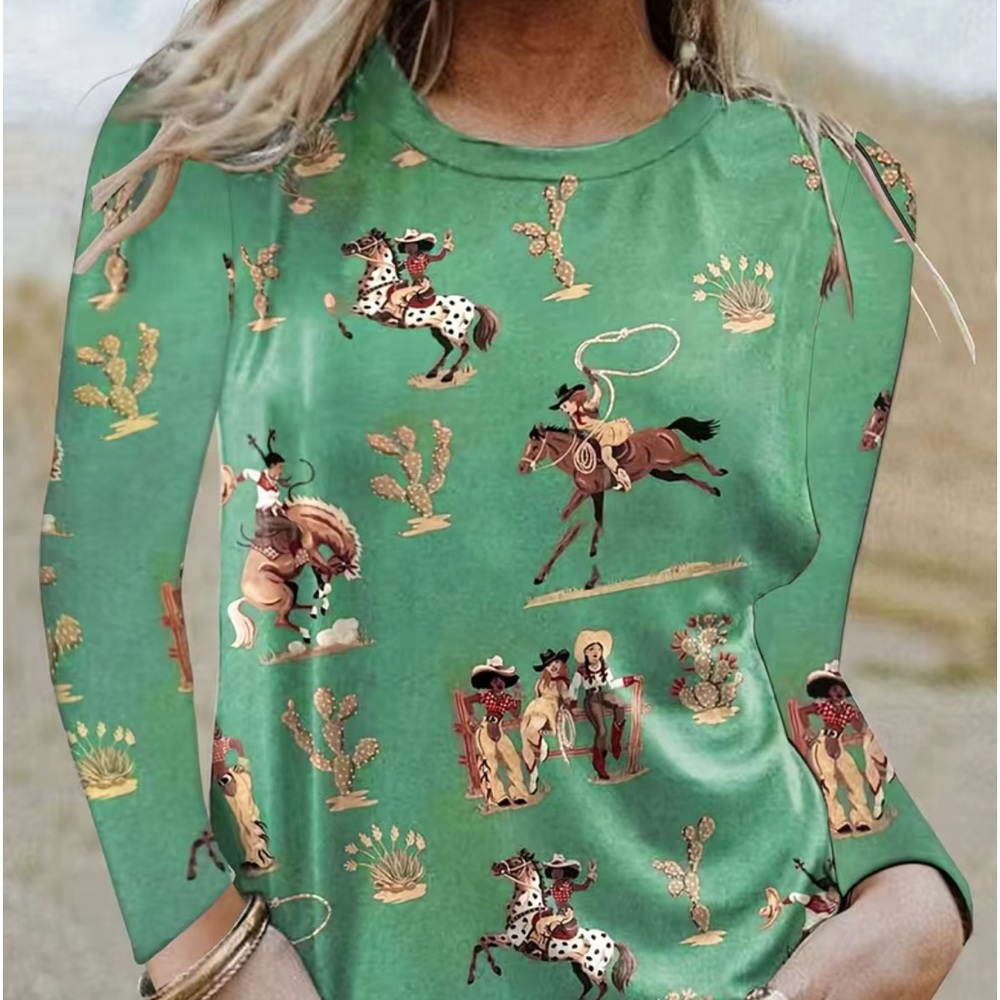 COMING SOON GREEN COWGIRL LONG SLEEVE TEE